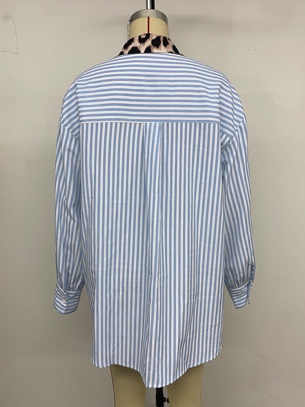 Striped Patchwork Holiday Shirt – Casual Long Sleeve