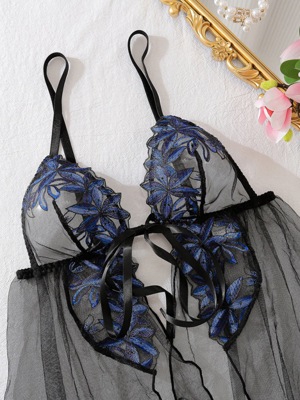 Sheer Lace Mesh Lingerie Set with Garter Straps