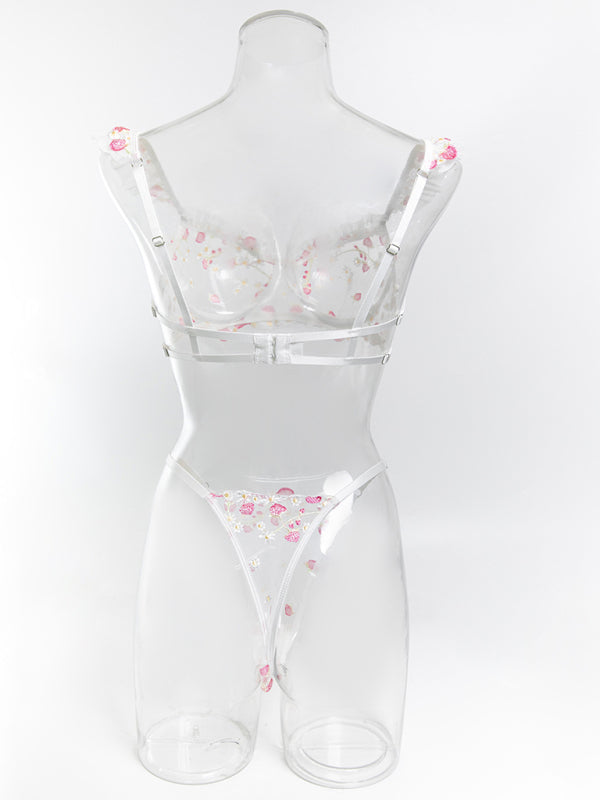 Set reggiseno in rete ricamato con fragole