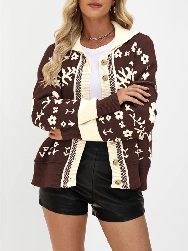 Square Neck Knit Button Cardigan Coffee
