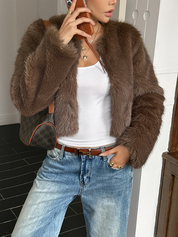 معطف سترة محبوك صلب مفتوح من الأمام