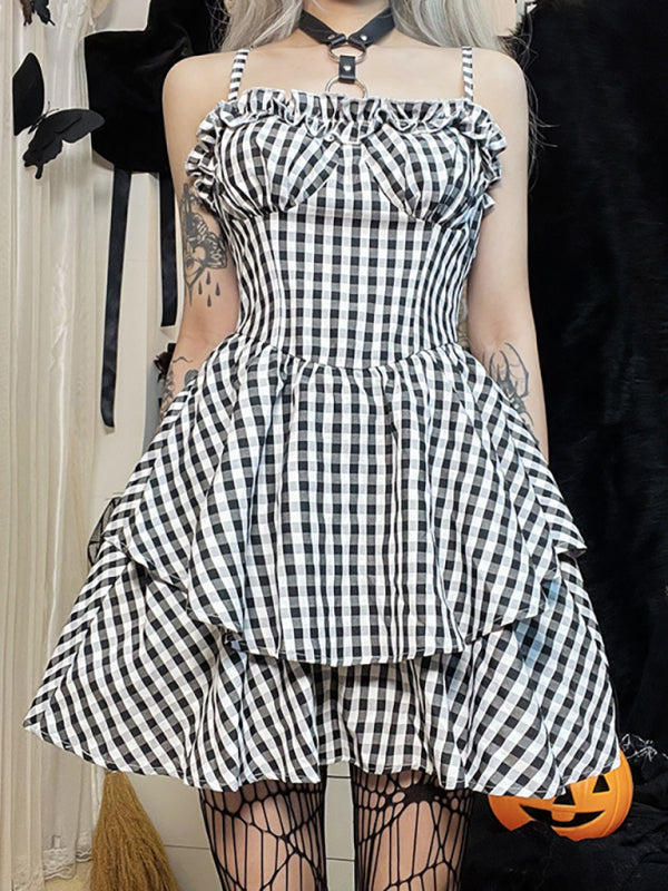 2022 Fall New Corset A Swing Plaid Dress