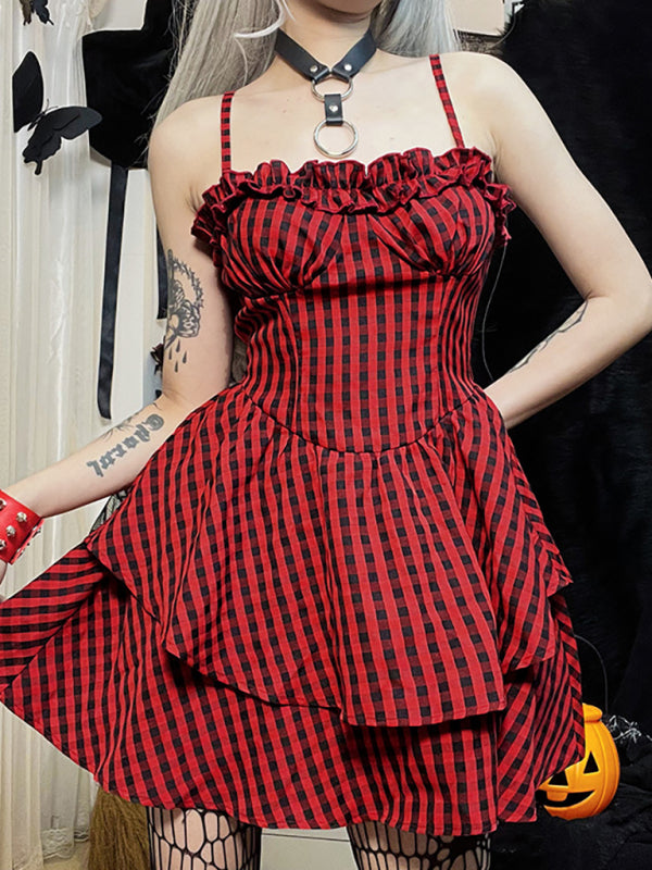 2022 Fall New Corset A Swing Plaid Dress