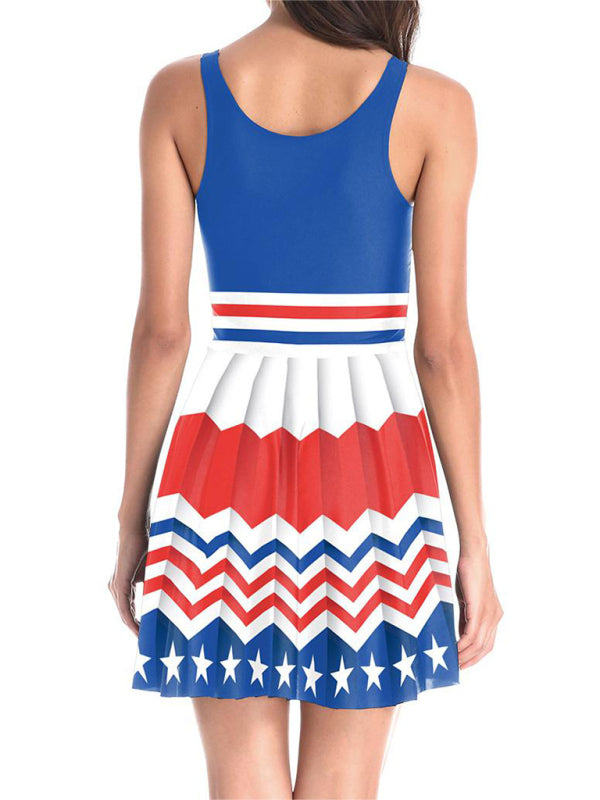 Women's Patriotic Flag Print Sleeveless Dress