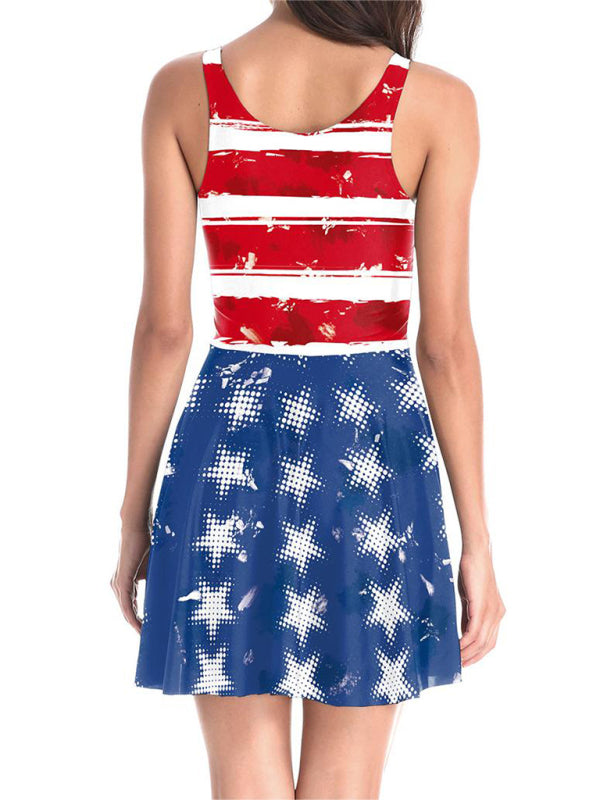Women's Patriotic Flag Print Sleeveless Dress