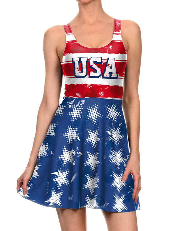 Women's Patriotic Flag Print Sleeveless Dress
