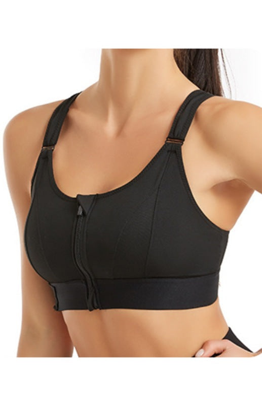 Women's Adjustable Front Zip Sports Bra – High Stretch, U-Neck, No Padding
