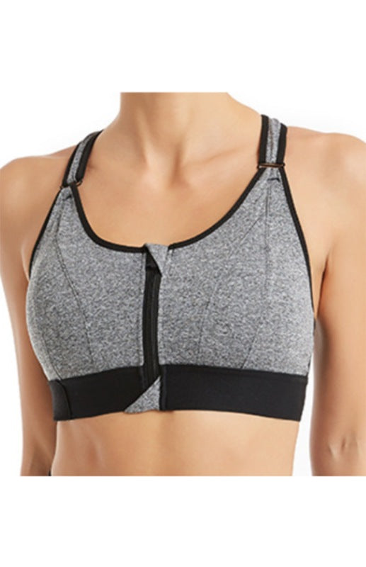 Women's Adjustable Front Zip Sports Bra – High Stretch, U-Neck, No Padding