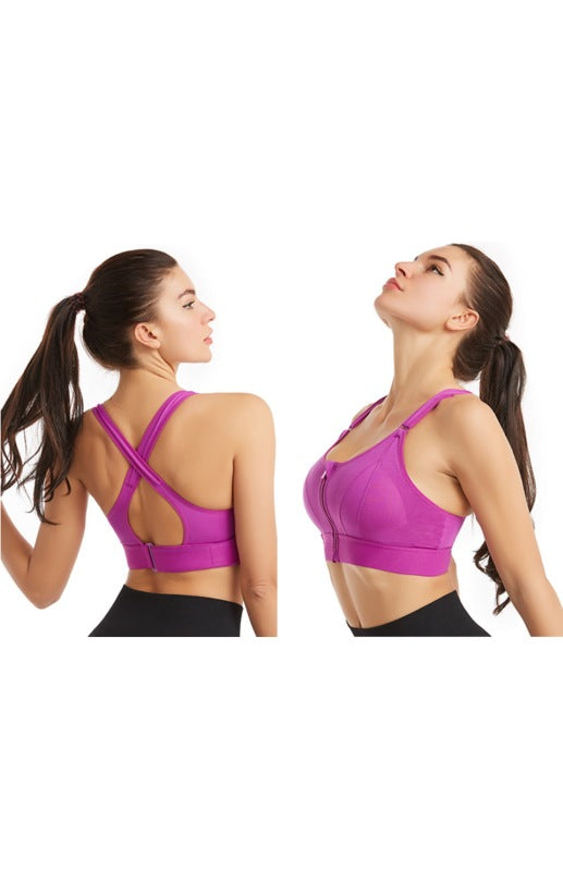 Women's Adjustable Front Zip Sports Bra – High Stretch, U-Neck, No Padding