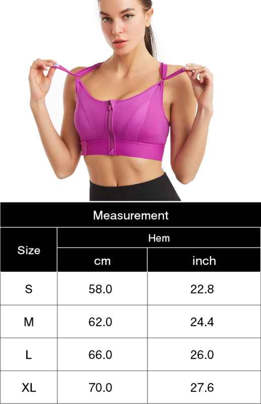 Women's Adjustable Front Zip Sports Bra – High Stretch, U-Neck, No Padding