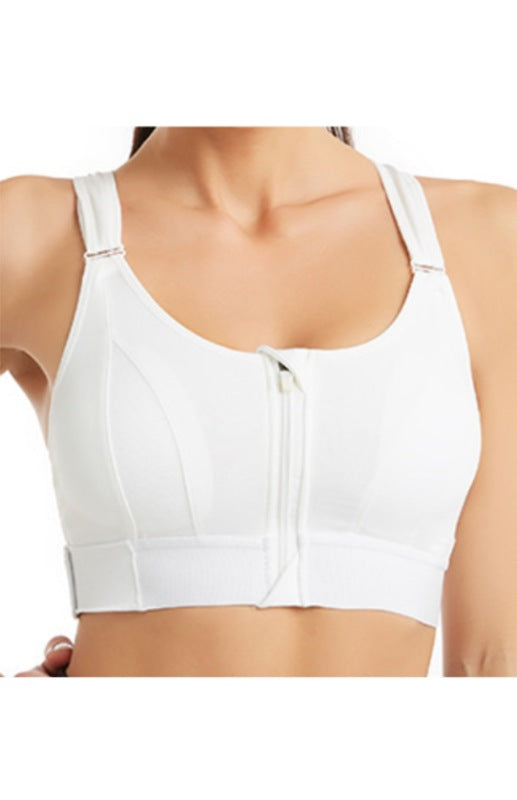 Women's Adjustable Front Zip Sports Bra – High Stretch, U-Neck, No Padding
