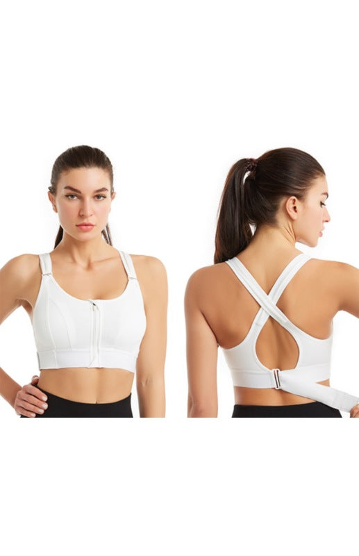 Women's Adjustable Front Zip Sports Bra – High Stretch, U-Neck, No Padding