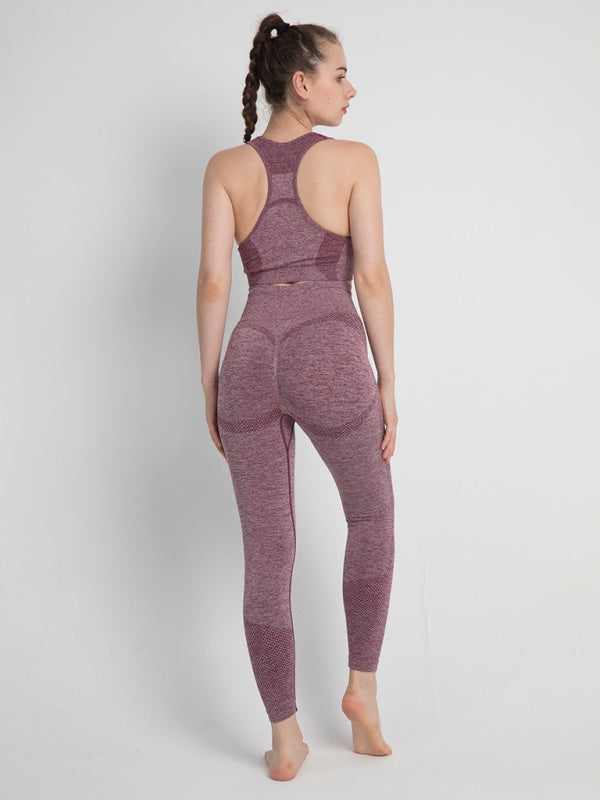 Women's Seamless Dotted Two-piece Peach Hip Trousers Racerback Bra Vest Sports Suit