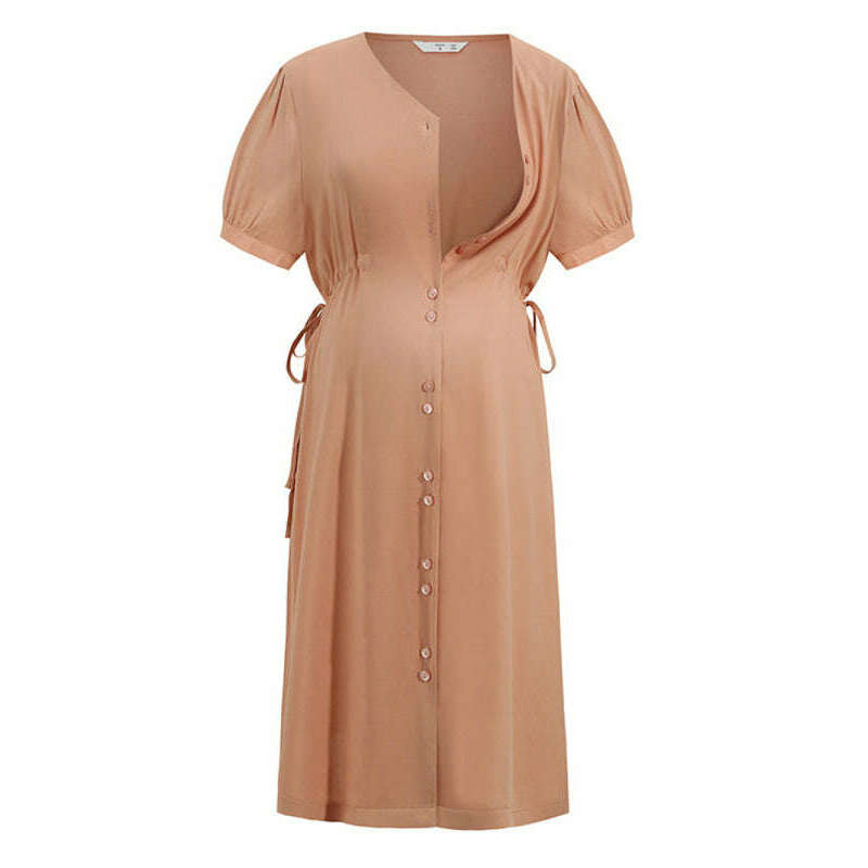maternity-button-down-short-sleeve-dress-with-drawstring-waist-–-pinksmiling-maria---everything-for-women-34655150