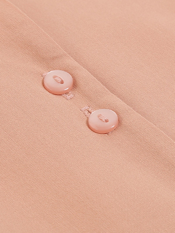 Maternity Button-Down Short Sleeve Dress with Drawstring Waist – Pink