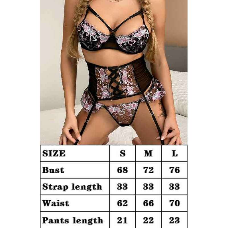 Lace-up heart embroidery lingerie set with adjustable straps and a playful design by Smiling Maria