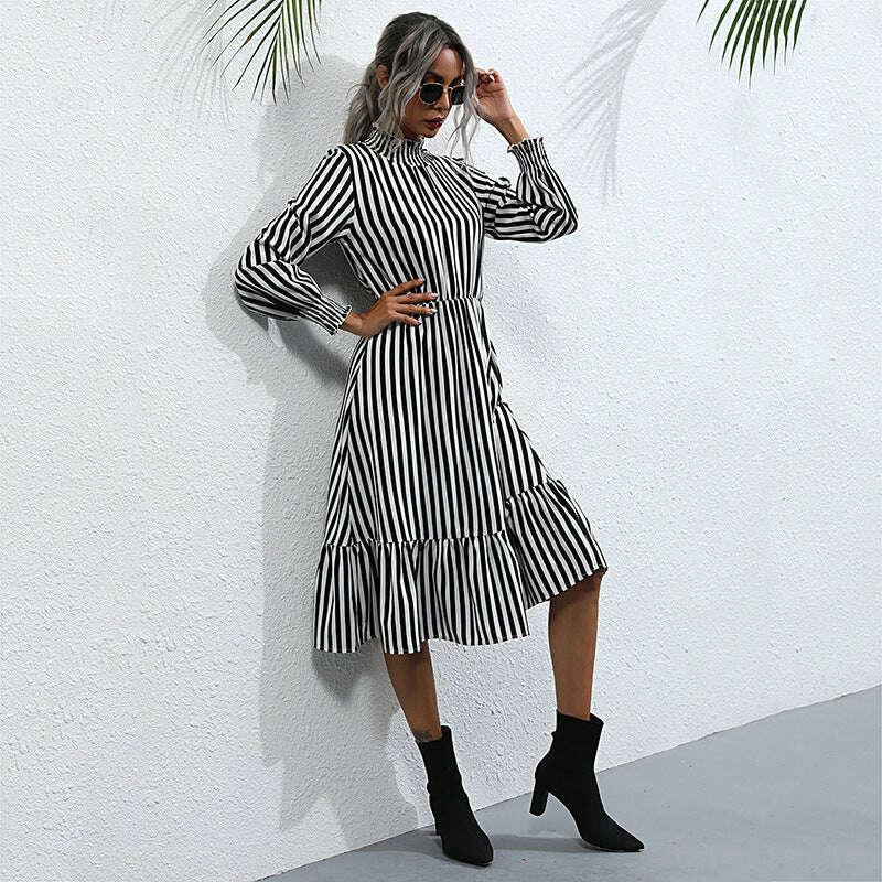 retro-striped-high-neck-long-sleeve-dresssmiling-maria---everything-for-women-34671018