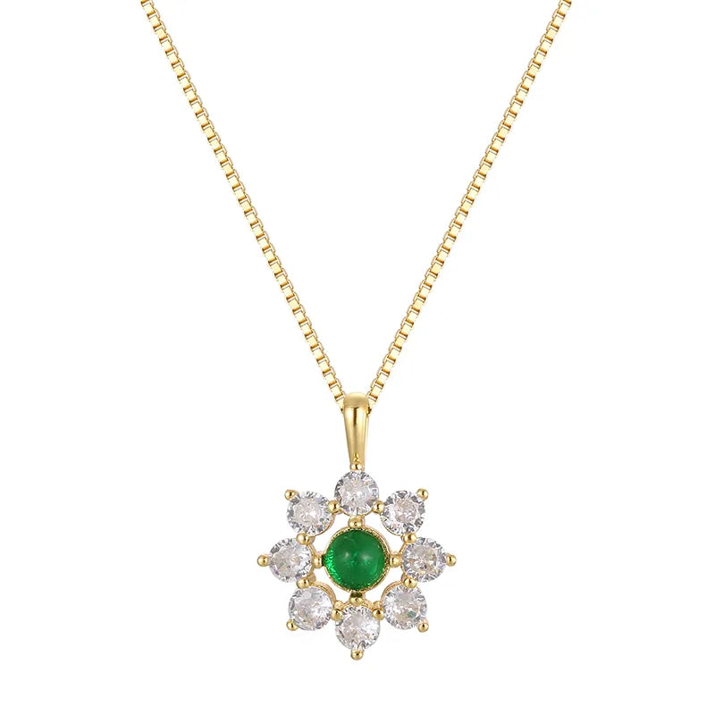Elegant Green Zircon S925 Silver Pendant Necklace Average Size Gold