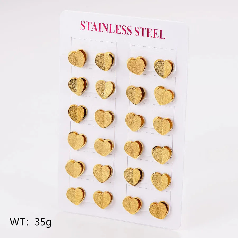 Gold Heart Stainless Steel Frosted Stud Earrings Large 11*10mm