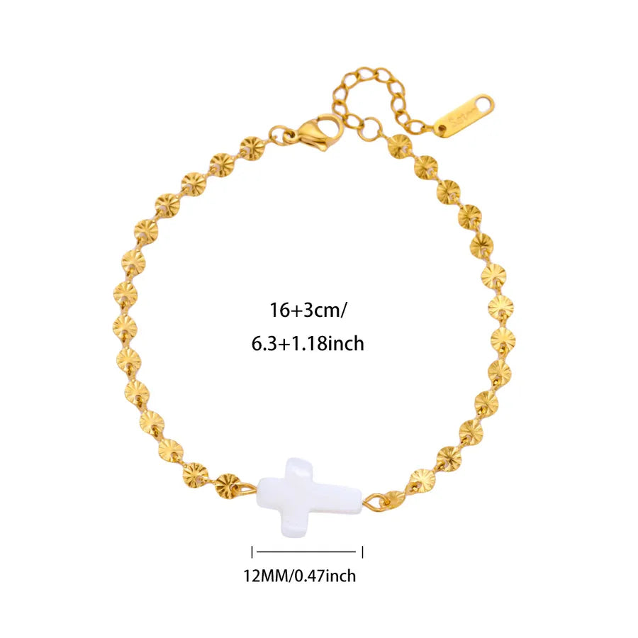 18K Gold Plated Pearl Cross Stainless Steel Bangle B2021G