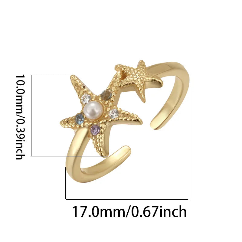 Sterling Silver Starfish Toe Ring with Pearl & Crystals