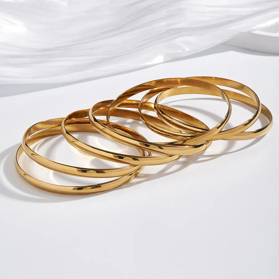 18K Gold PVD Geometric Stainless Steel Bangle Set