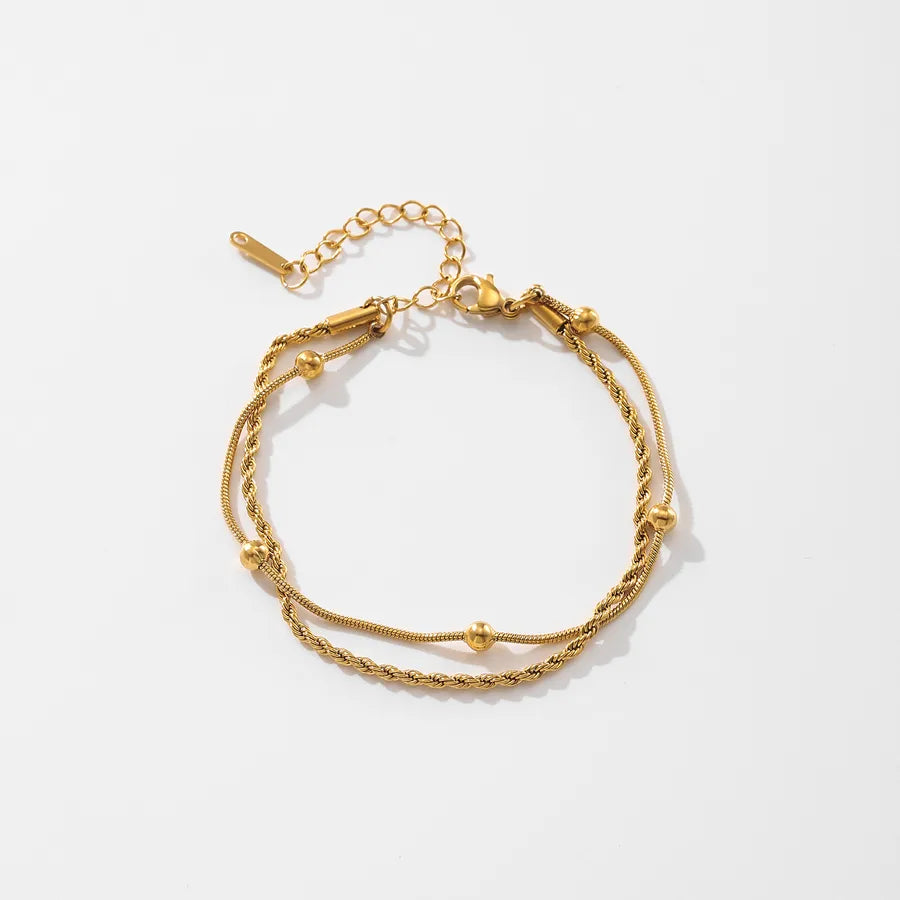 18K Gold Plated Double-Layer Steel Bead Bracelet Gold