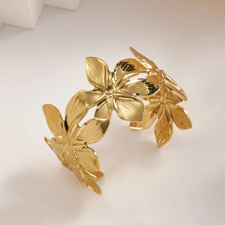 18K Gold Flower Bangle – Stainless Steel C (inner Diameter: About 56mm) 1 Pc Package