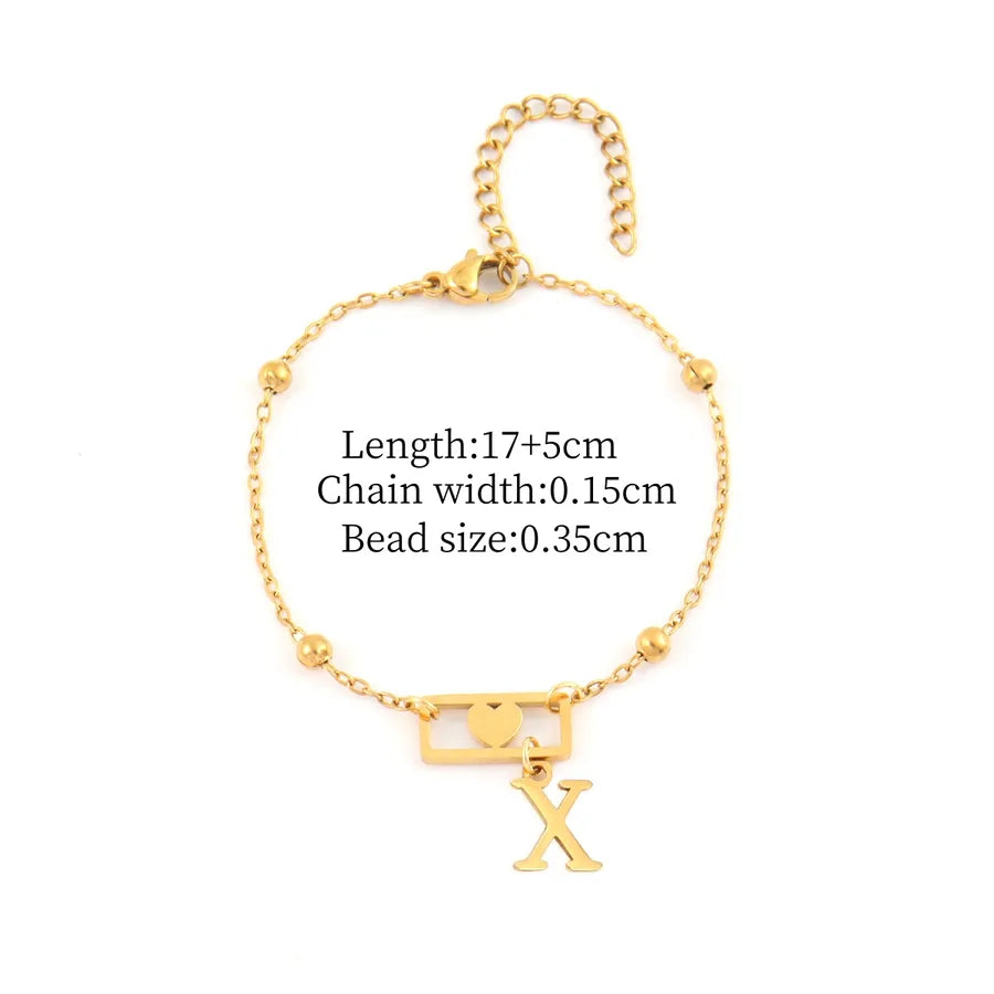 Gold Stainless Steel Initial Heart Bracelet Gold X