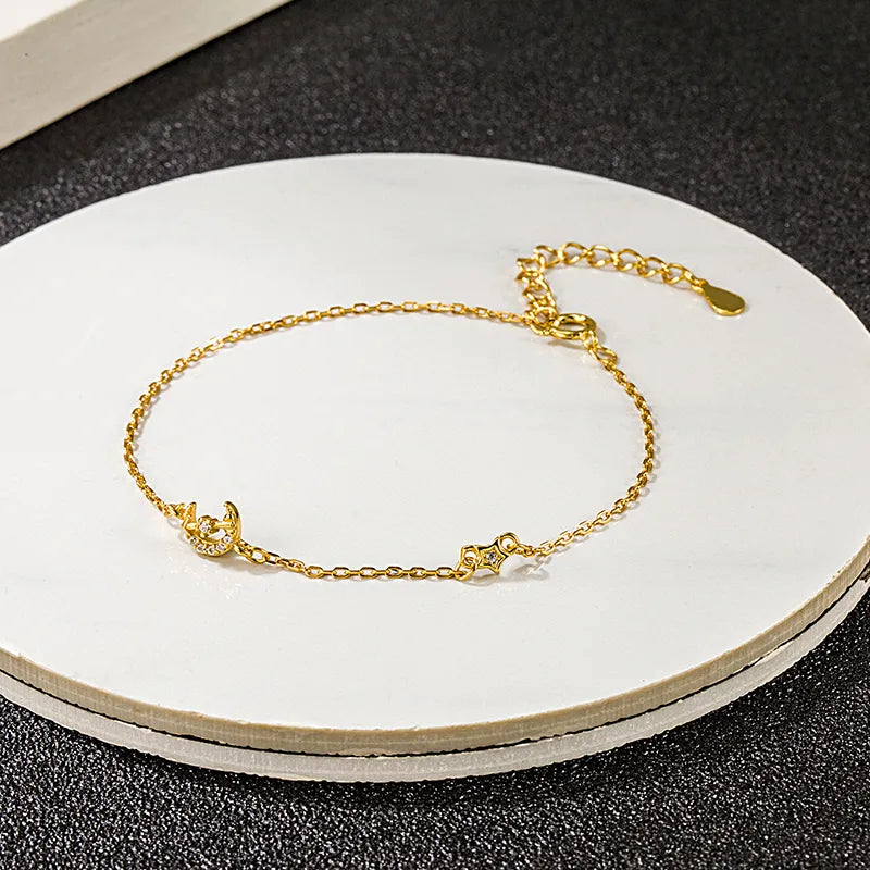 Sterling Silver Moon & Star Bracelet Gold