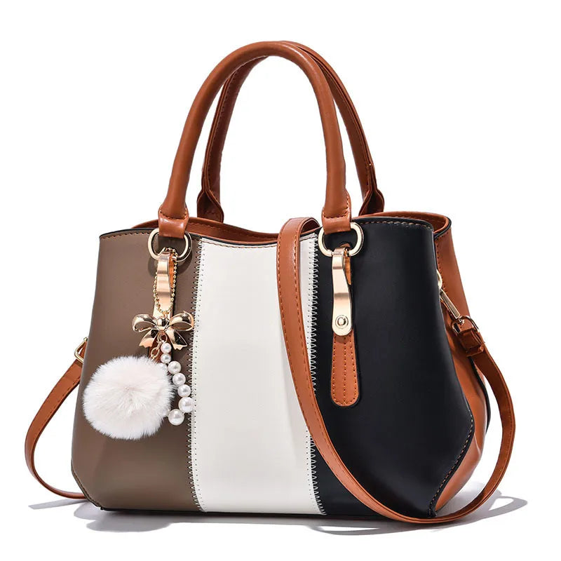 Women's Large Capacity Colorblock Shoulder Bag Caramel