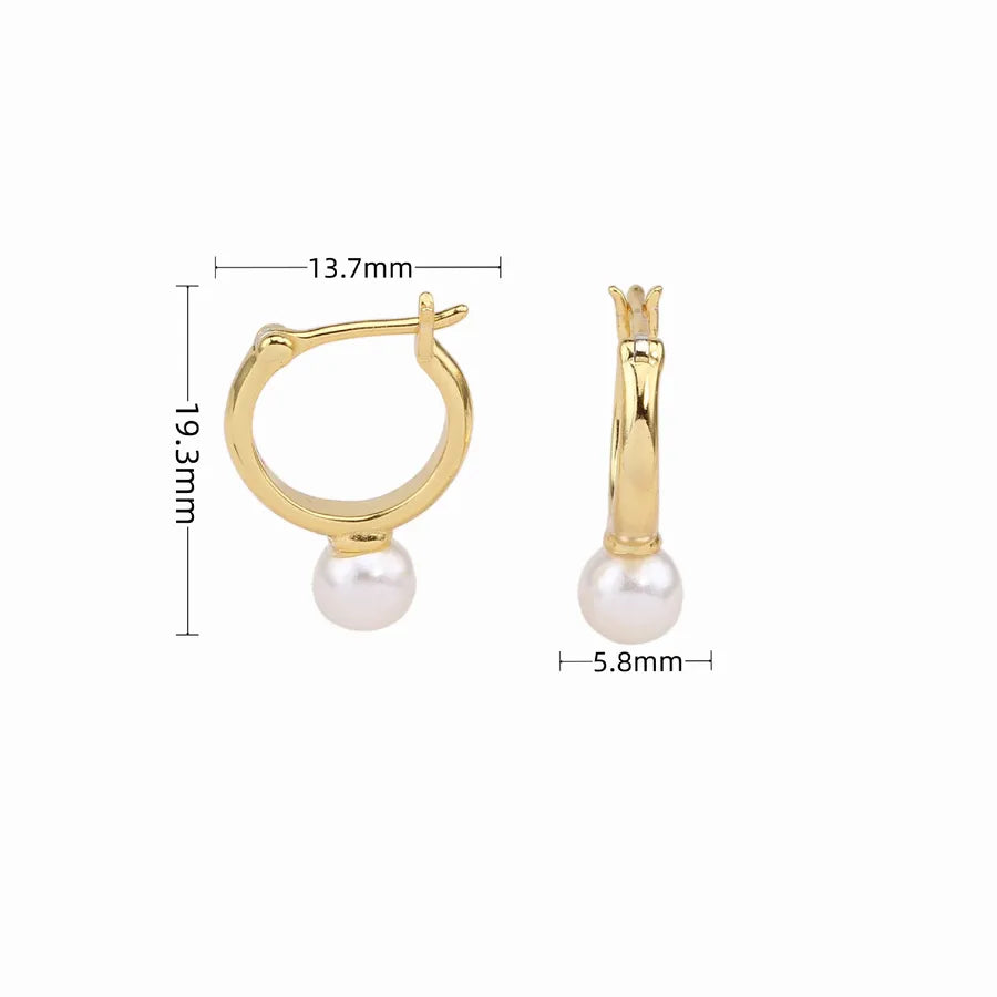 925 Sterling Silver Pearl U-Shape Earrings Plating Gold 925 Silver