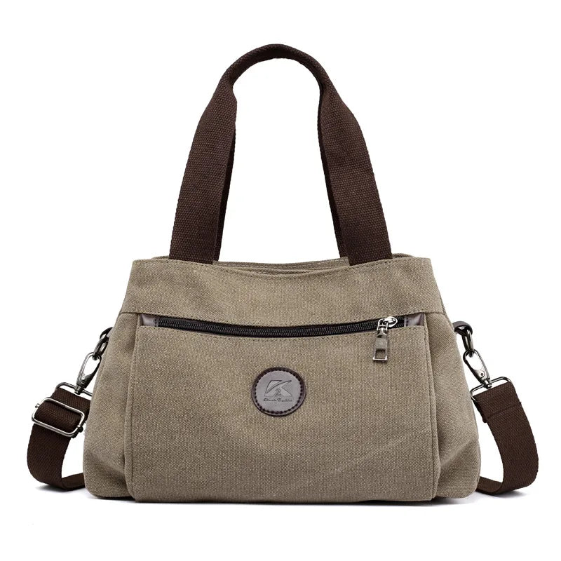 Women's Canvas Square Zipper Handbag - Medium Khaki