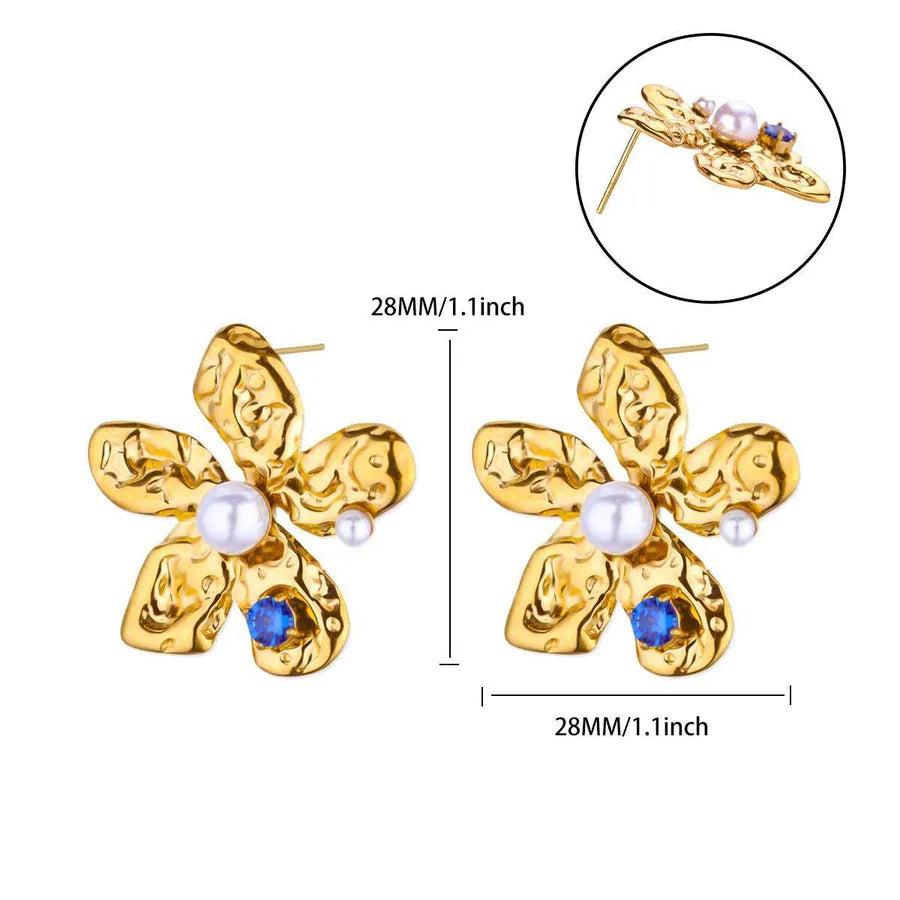 Colorful Pearl & Zircon Stud Earrings – 18K Gold 29