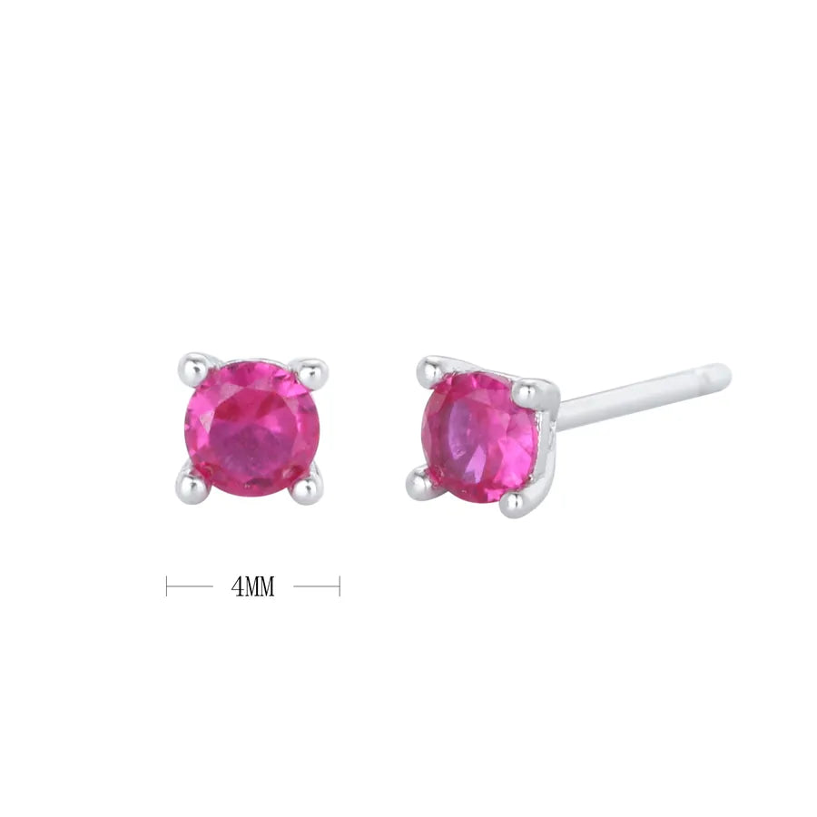 925 Sterling Silver Square Stud Earrings Platinum-Plated-Red corundum Silver Color