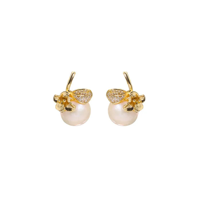 925 Silver Pearl & Zircon Flower Stud Earrings