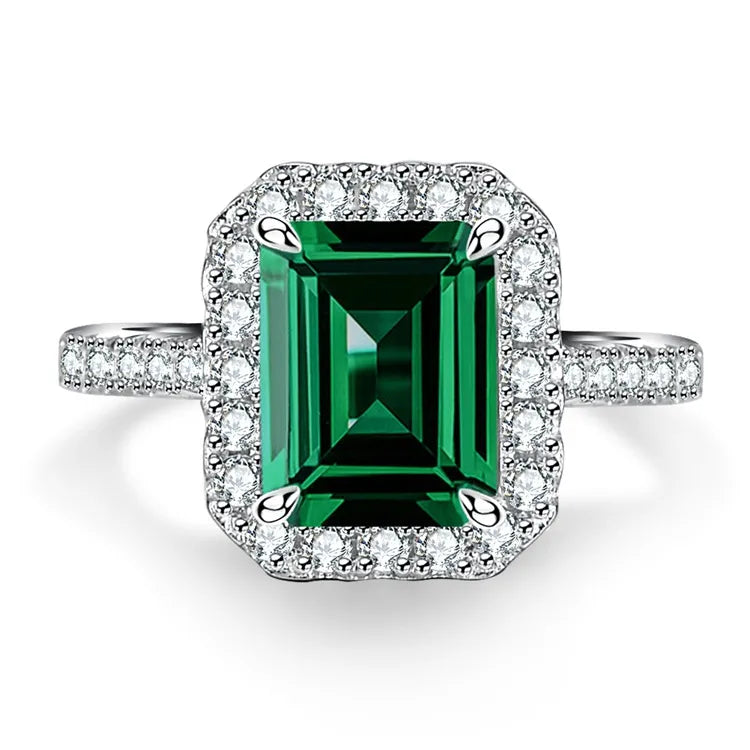 Sterling Silver Square Artificial Diamond Ring No. 9 Emeralds-CBJZ050