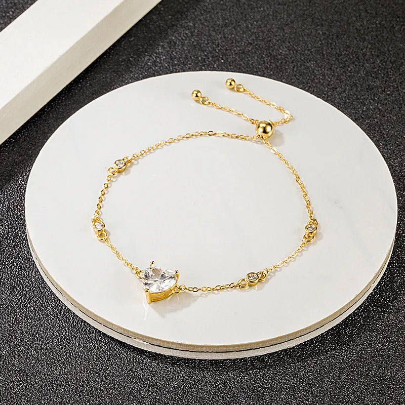 Sterling Silver Heart Zircon Bracelet Gold