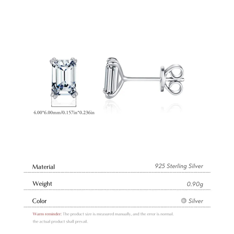 Rhodium Plated Sterling Silver Rectangle Stud Earrings