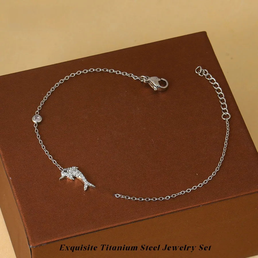 White Star Ocean Bracelet – Titanium Steel & Zircon Steel Color Dolphin Colorfast Bracelet B0027S