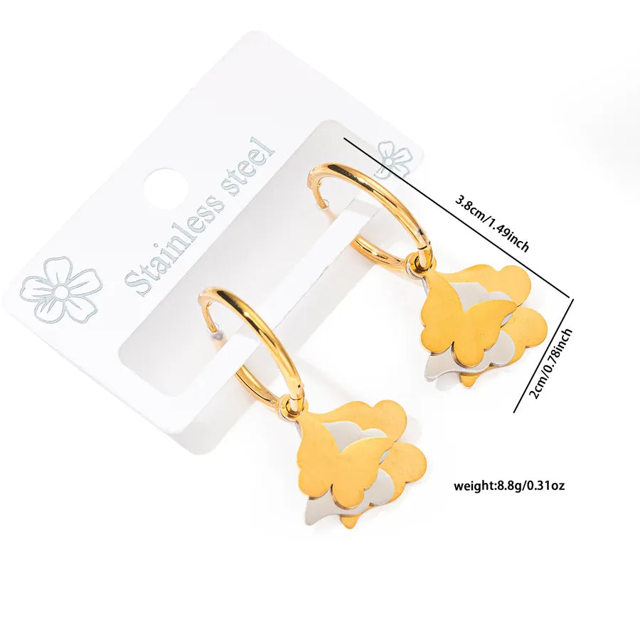 Gold Plated Titanium Steel Heart & Moon Earrings Butterfly BJGE0317