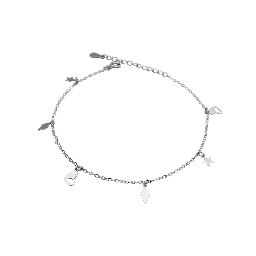 Minimalist Sterling Silver Star Heart Anklet