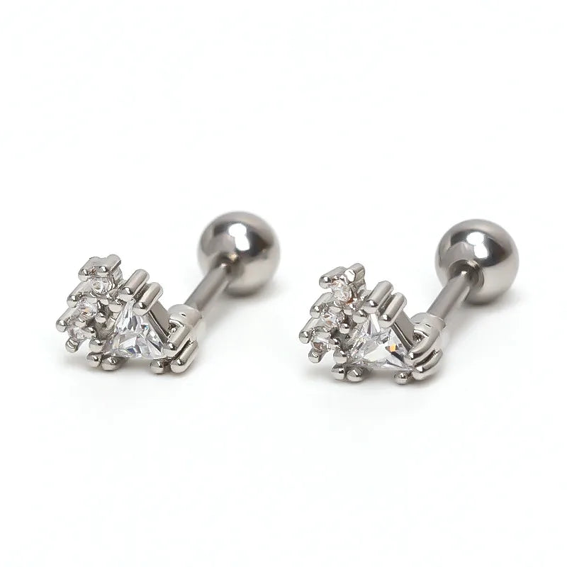 Geometric Zircon Screw Stud Earrings