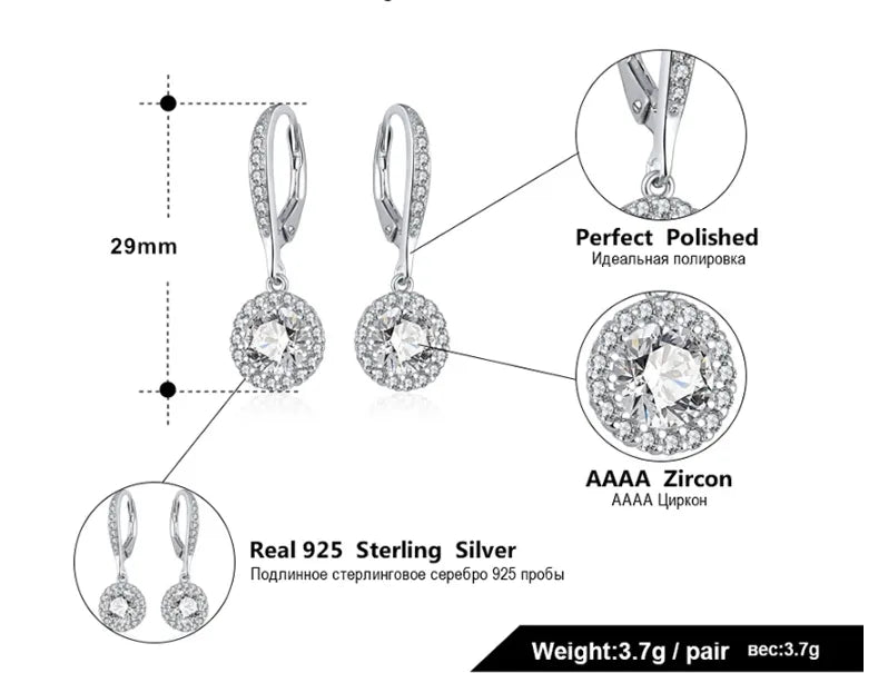 925 Sterling Silver Zircon Drop Earrings