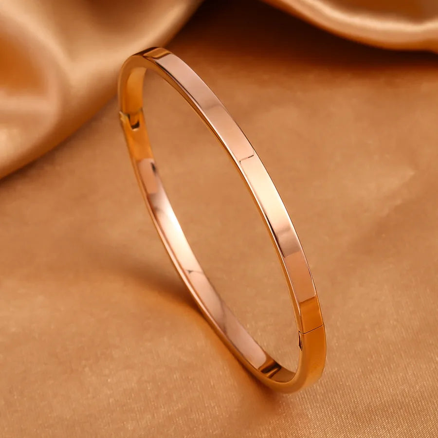 Gold & Platinum Geometric Stainless Steel Bangle Average Size Multicolor 4mm Plain-rose Gold