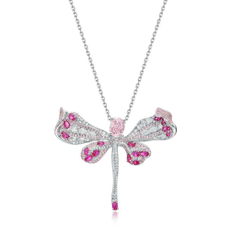 Dragonfly Pendant Necklace in S925 Silver & CZ