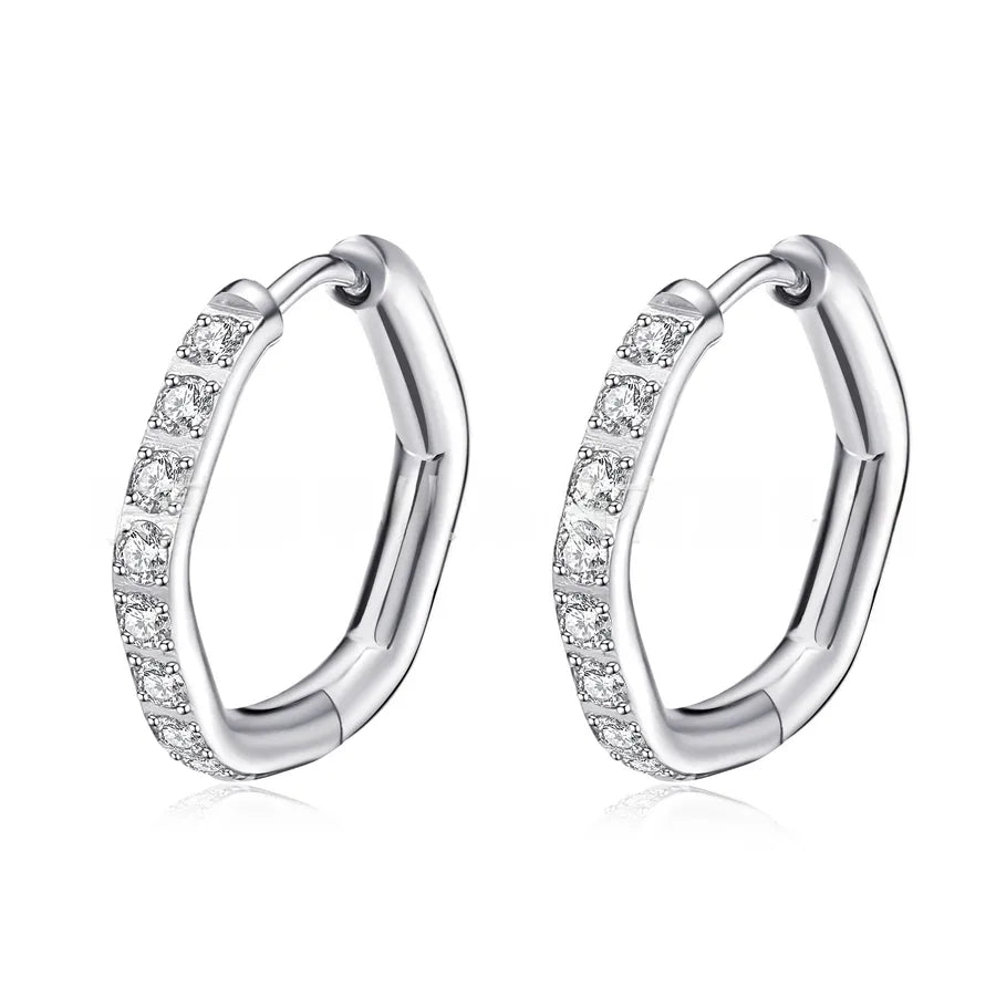 Titanium Steel Geometric Mini Hoop Earrings Silver Hexagon Titanium Steel One Piece