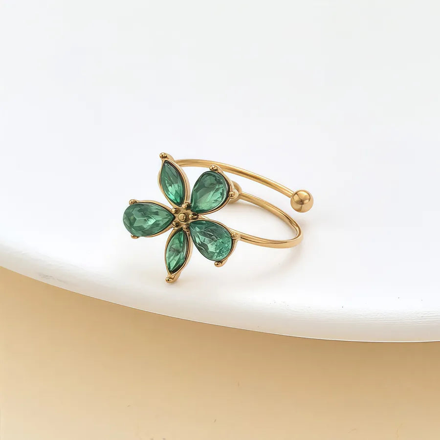 Zircon Heart & Flower Stainless Steel Ring JZ-25-09-004