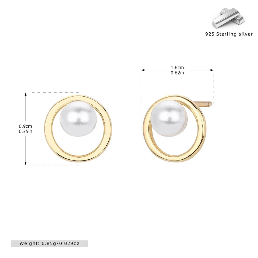 Elegant Pearl Stud Earrings in 925 Sterling Silver Gold