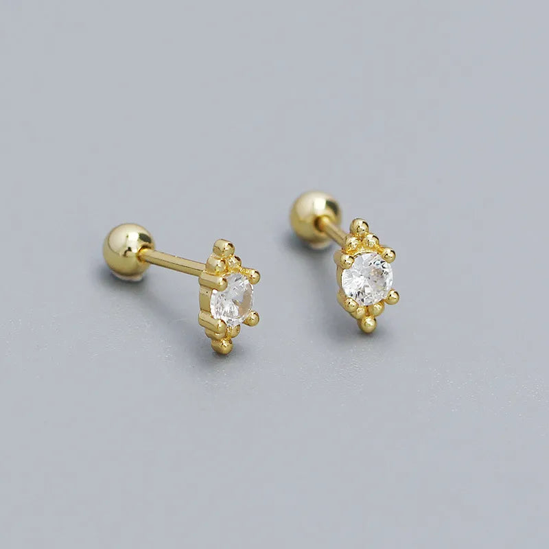 925 Sterling Silver Oval Zircon Stud Earrings Golden 925 Silver